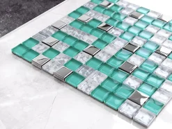 Ilcom Mosaïque en verre sur filet pour salle de bain ou cuisine 30 cm x 30 cm - Allende