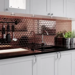 Mosaïque en verre sur filet pour salle de bain et cuisine 24.7cm x 25.5cm - Copper exagon-Ilcom Sale