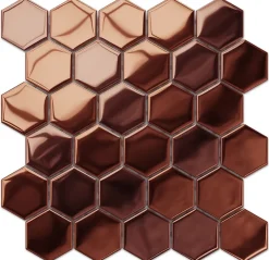 Mosaïque en verre sur filet pour salle de bain et cuisine 24.7cm x 25.5cm - Copper exagon-Ilcom Sale