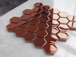 Mosaïque en verre sur filet pour salle de bain et cuisine 24.7cm x 25.5cm - Copper exagon-Ilcom Sale