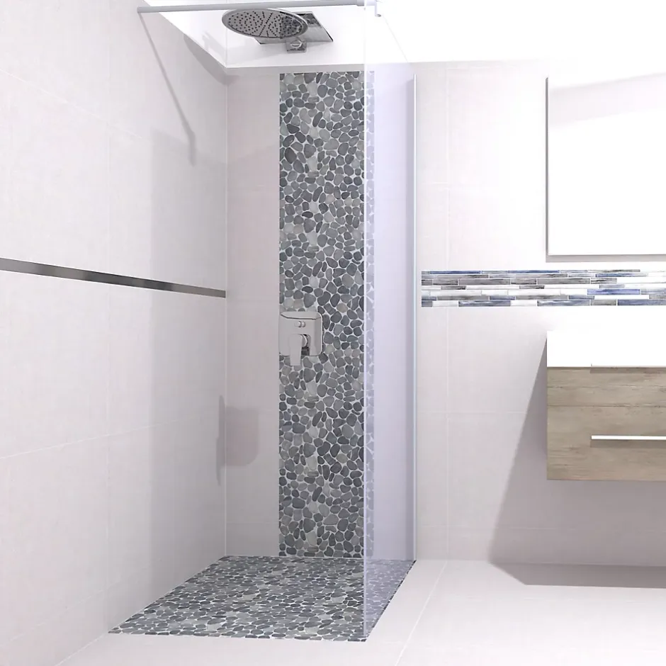 Mosaïque Galet naturel rectifié Flat gris L. 30 x l. 30 cm-Mat Inter