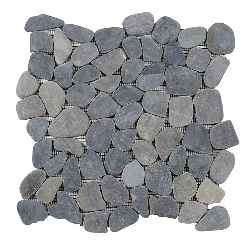 Mosaïque Galet naturel rectifié Flat gris L. 30 x l. 30 cm-Mat Inter