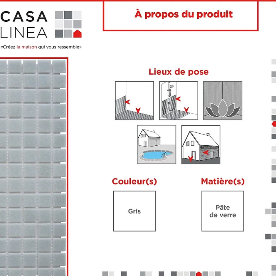 Casa Linéa MOSAÏQUE Gris 1 PLAQUE 32,7 x 32,7 CM CASA LINEA