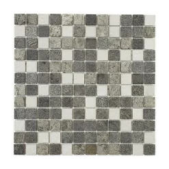 U-tile Mosaïque mixte résine & pierre 30 x 30 cm - carreau 2,5 x 2,5 cm mixte pierre résine blanc