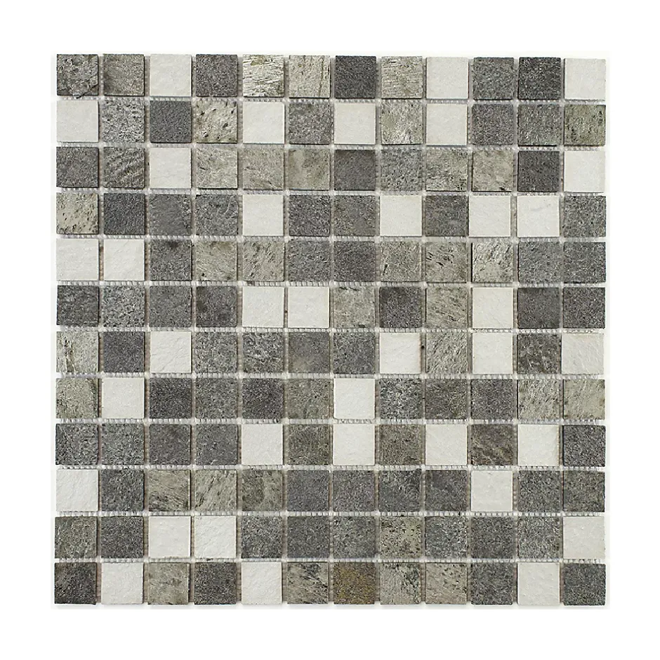 U-tile Mosaïque mixte résine & pierre 30 x 30 cm - carreau 2,5 x 2,5 cm mixte pierre résine blanc