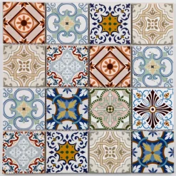 Mosaïque multi-couleur 7,2 x 7,2 cm Bada travertin pierre naturelle-Mat Inter Clearance