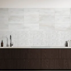 Mosaïque murale en grès cérame émaillé blanc mat L.30 x L.30 cm x ép.7,4 mm, Upper