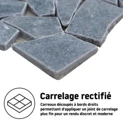 Mosaïque sol et mur en pierre anthracite L.31,5 x l.31,5 cm x ép.8 mm, Bohai