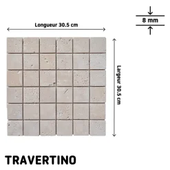 Mosaïque sol et mur en travertin grands carrés L.31,5 x l.31,5 cm x ép.8 mm, Travertino- Best