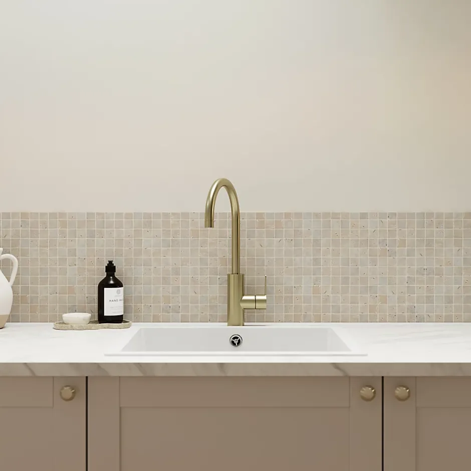 Mosaïque sol et mur en travertin petits carrés L.30,5 x l.30,5 cm x ép.8 mm, Travertino