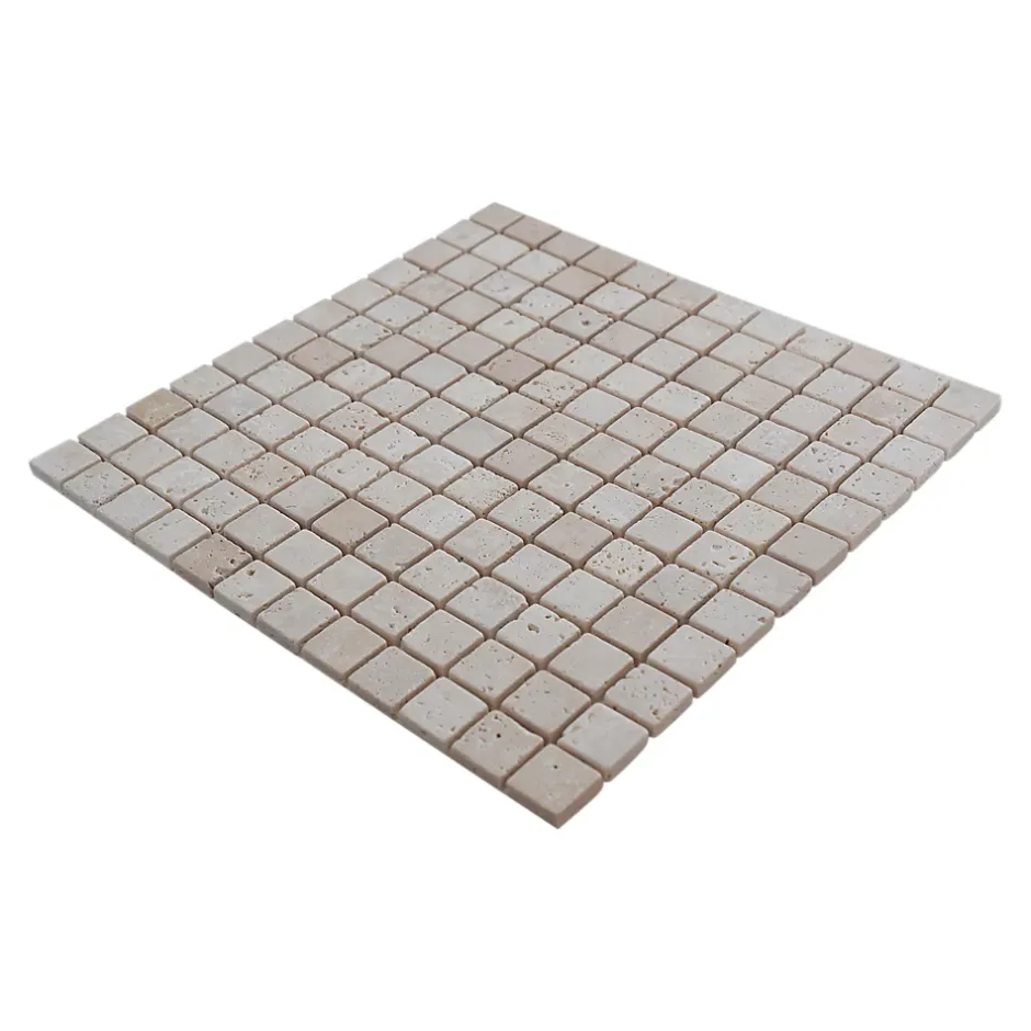 Mosaïque sol et mur en travertin petits carrés L.30,5 x l.30,5 cm x ép.8 mm, Travertino