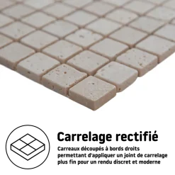 Mosaïque sol et mur en travertin petits carrés L.30,5 x l.30,5 cm x ép.8 mm, Travertino