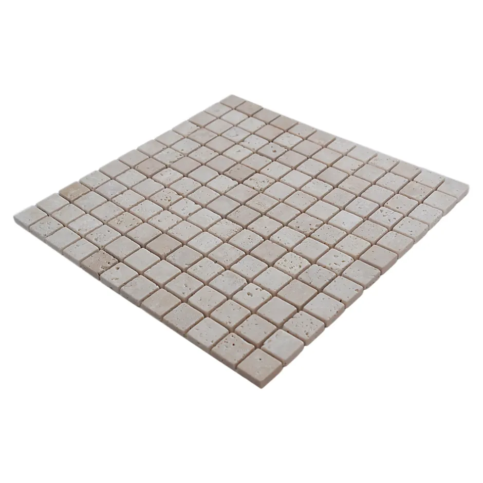 Mosaïque sol et mur en travertin petits carrés L.30,5 x l.30,5 cm x ép.8 mm, Travertino