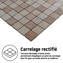 Mosaïque sol et mur en travertin L.31 x l.30,5 cm x ép.8 mm, Travertino- Best