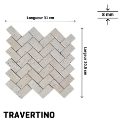 Mosaïque sol et mur en travertin motif chevron L.31 x l.30,5 cm x ép.8 mm, Travertino
