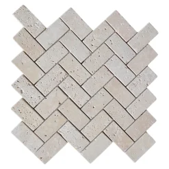 Mosaïque sol et mur en travertin motif chevron L.31 x l.30,5 cm x ép.8 mm, Travertino
