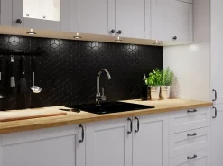 Ilcom Mosaïque sur résille pour salle de bain et cuisine en céramique 26.5 cm x 30.5 cm - Black geometric cubes