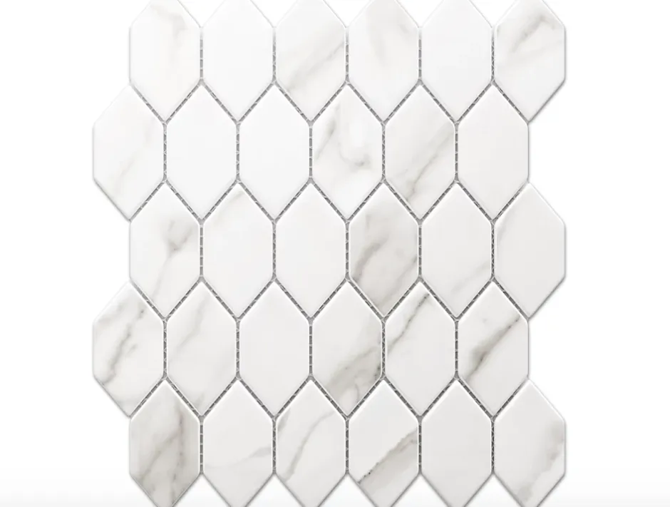 Ilcom Mosaïque sur résille pour salle de bain et cuisine en verre 25 cm x 25.6 cm - Elegant white statuary