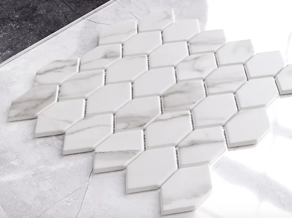 Ilcom Mosaïque sur résille pour salle de bain et cuisine en verre 25 cm x 25.6 cm - Elegant white statuary