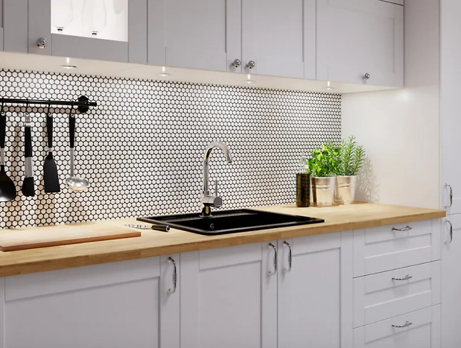 Ilcom Mosaïque sur résille pour salle de bain et cuisine en céramique 31.7 cm x 29.3 cm - Matt white dot