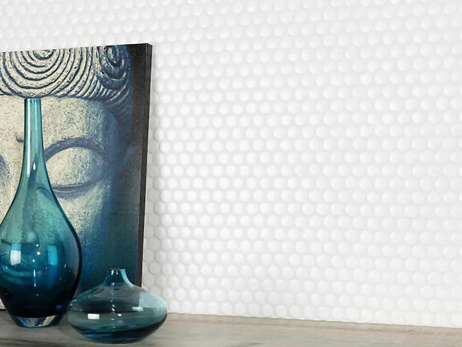 Ilcom Mosaïque sur résille pour salle de bain et cuisine en céramique 31.7 cm x 29.3 cm - Matt white dot