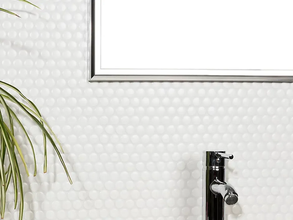 Ilcom Mosaïque sur résille pour salle de bain et cuisine en céramique 31.7 cm x 29.3 cm - Matt white dot