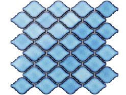 Mosaïque sur résille pour salle de bain et cuisine en céramique - 28.2 cm x 25.2 cm - Blue arabesque-Ilcom Online