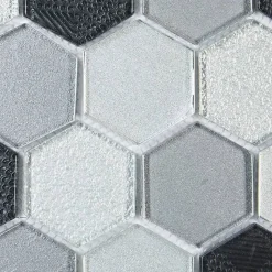 Mosaïque Verre - Mix Gris - Hexagones-Decoon New