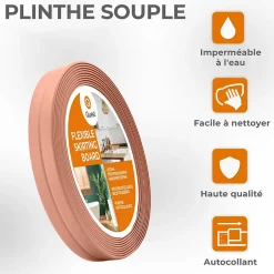 Quest Moulure Souple en PVC 10x10 mm, Auto-Adhésive avec Bande Mousse, Plinthe Souple, pour Finitions et Étanchéité des Jonctions, brun