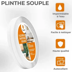 Quest Moulure Souple en PVC 10x10 mm, Auto-Adhésive avec Bande Mousse, Plinthe Souple, pour Finitions et Étanchéité des Jonctions, blanc