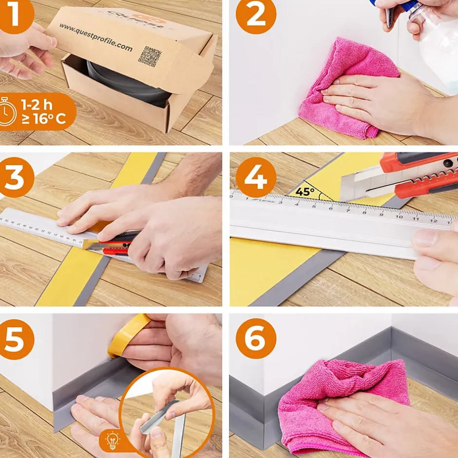 Quest Moulure Souple en PVC 10x10 mm, Auto-Adhésive avec Bande Mousse, Plinthe Souple, pour Finitions et Étanchéité des Jonctions, vert