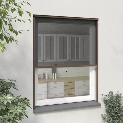 Moustiquaire enroulable verticale fenêtre en alu marron - Confort-Moustikit