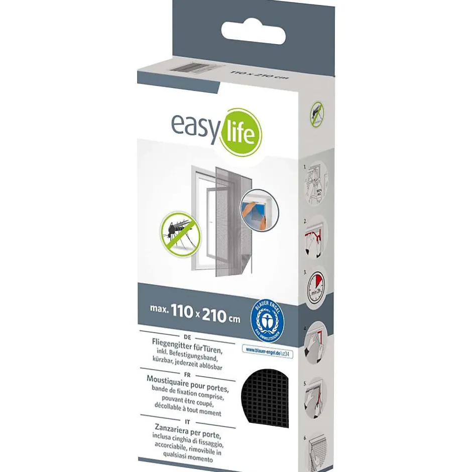 Easy Life Moustiquaire porte anthracite 18g/m² bande autoagrippante 7,5 mm