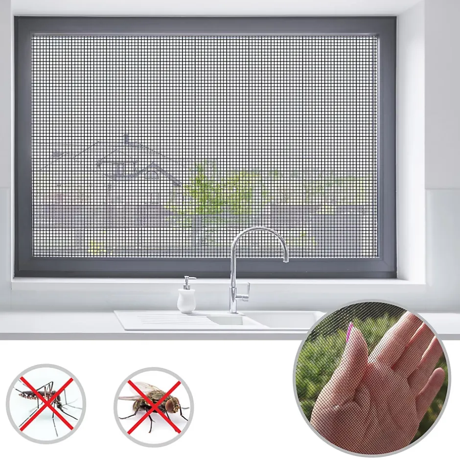 Floordirekt Moustiquaire Pour fenêtre et porte Ultra résistant Noir Largeur 1,5 m Longueur 15 mètres -