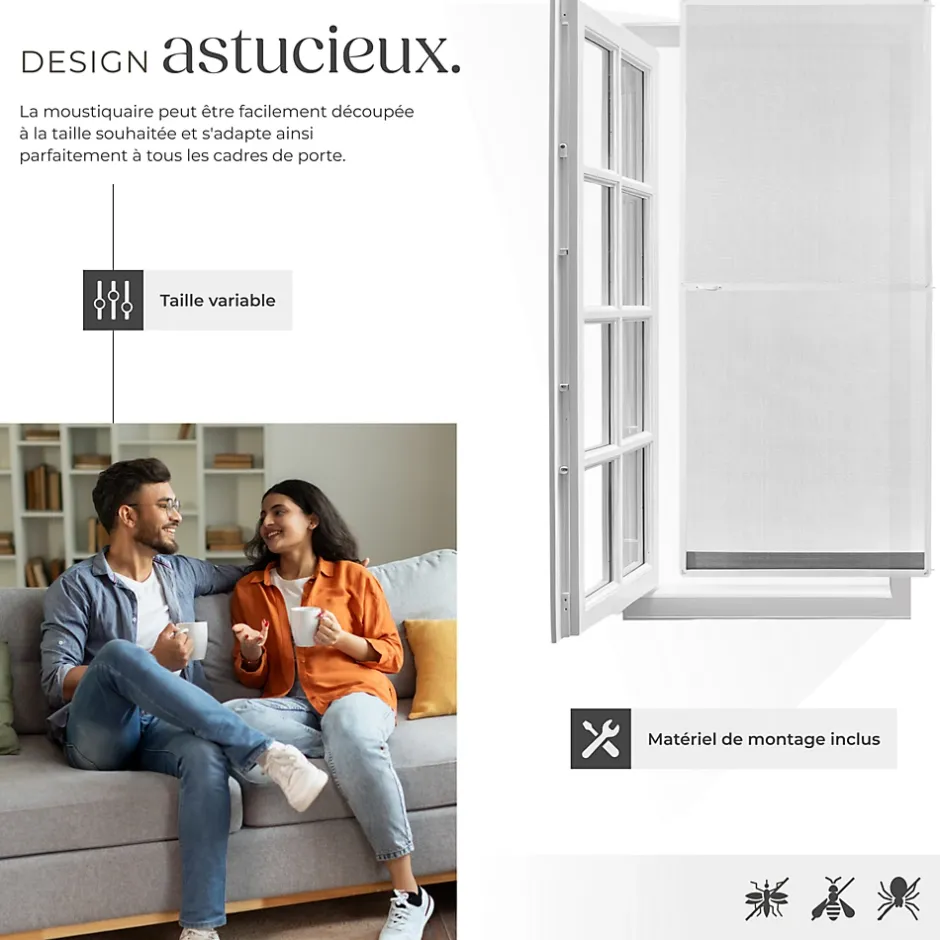 Tectake Moustiquaire pour Portes Découpe individuelle