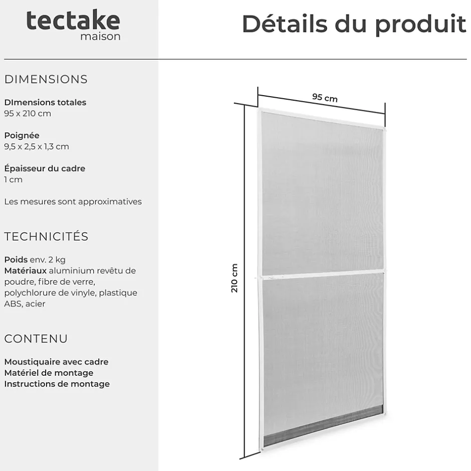 Tectake Moustiquaire pour Portes Découpe individuelle