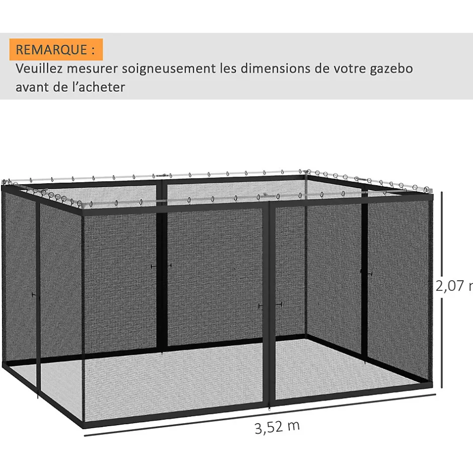 Moustiquaire pour tonnelle barnum polyester nylon 3 x 4 m gris foncé-Outsunny Best
