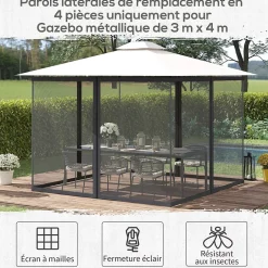 Moustiquaire pour tonnelle barnum polyester nylon 3 x 4 m gris foncé-Outsunny Best