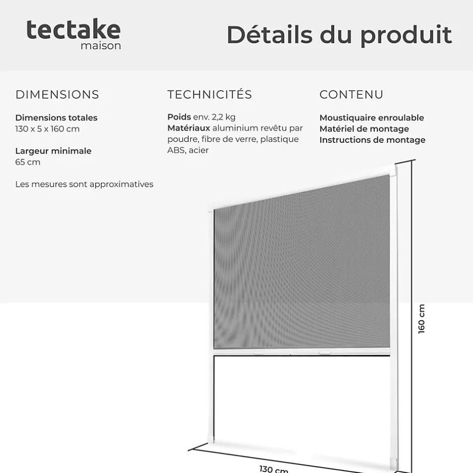 Moustiquaire store pour fenêtre en Aluminium Découpe individuelle-Tectake Hot