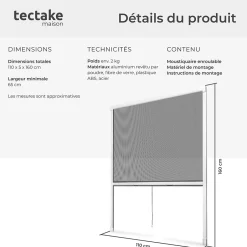 Tectake Moustiquaire store pour fenêtre en Aluminium Découpe individuelle