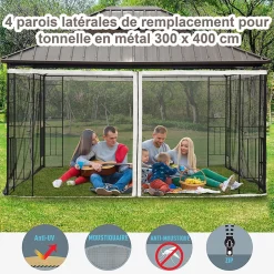 Moustiquaires pour tonnelle barnum 3 x 4 m - lot de 4 moustiquaires zippées + crochets d'attaches - polyester nylon-Outsunny New