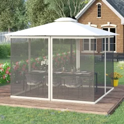 Outsunny Moustiquaires pour tonnelle barnum pavillon de jardin 3x3m nylon noir