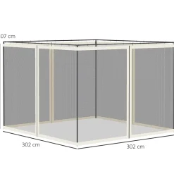 Outsunny Moustiquaires pour tonnelle barnum pavillon de jardin 3x3m nylon noir