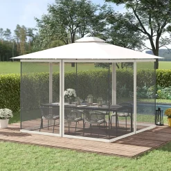 Outsunny Moustiquaires pour tonnelle barnum pavillon de jardin 3x3m nylon noir