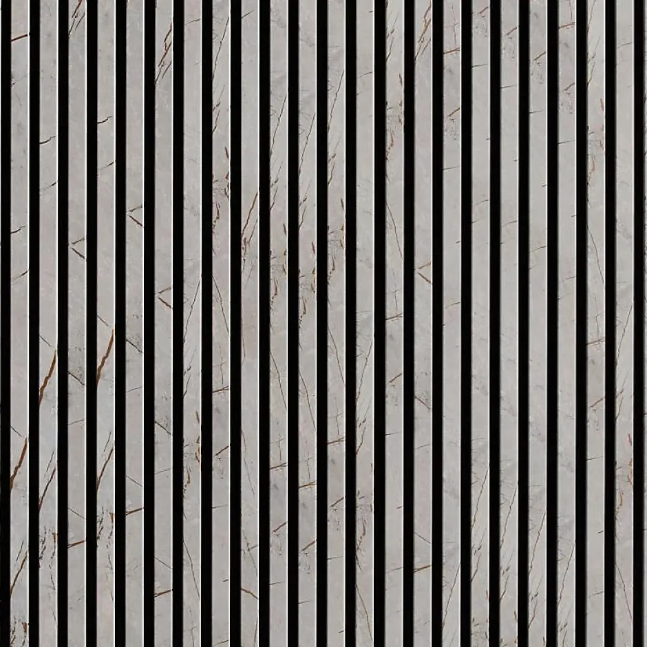 Mur TV - Lot de 5 Panneaux tasseaux bois 250 x 30 x 1,9 cm - décor marbre gris/feutrine noir - 3,75m²-Decoon Outlet