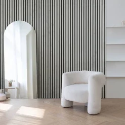 Decoon Mur TV - Lot de 5 Panneaux tasseaux bois 250 x 30 x 1,9 cm - décor marbre blanc/feutrine noir - 3,75m²