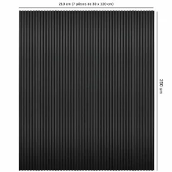 Decoon Mur TV - Lot de 7 Panneaux tasseaux bois 250 x 30 x 1,9 cm - Lamelles placage noir fond noir - 5,25m²