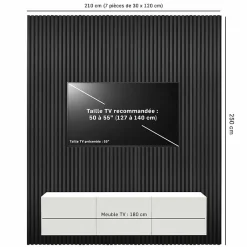 Decoon Mur TV - Lot de 7 Panneaux tasseaux bois 250 x 30 x 1,9 cm - Lamelles placage noir fond noir - 5,25m²