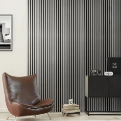 Decoon Mur TV - Lot de 5 Panneaux tasseaux bois 250 x 30 x 1,9 cm - alu/feutrine noir - 3,75m²