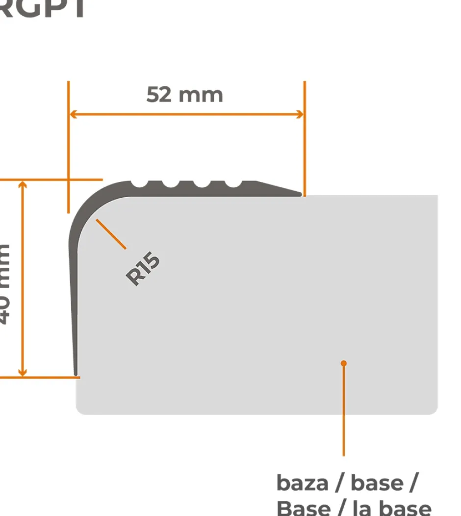 Nez de marche PVC 52x40mm, , profilé d'escalier RGPT, antidérapant, d'escalier-protection, noir, 1.5m-Quest Outlet